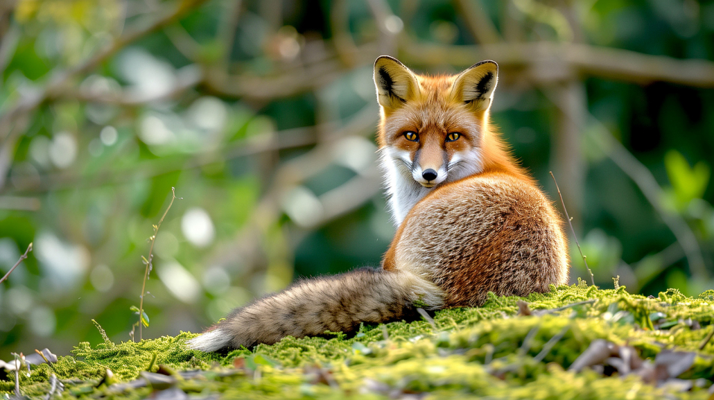 Fuchs liegt gemütlich auf einer Moosfläche Bild