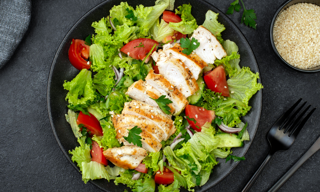 Salat und Huehnchen Bild Salat-und-Huehnchen-Bild