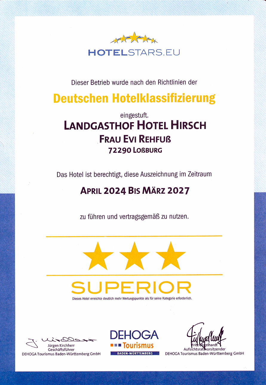 Urkunde Hotelklassifizierung